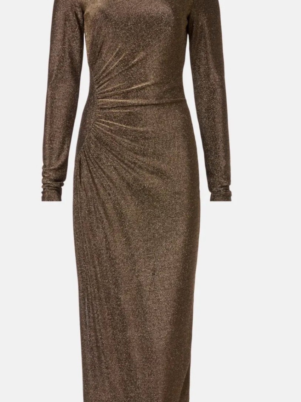 Ramy Brook Metallic Brown Ruched Long Sleeve Maxi Dress